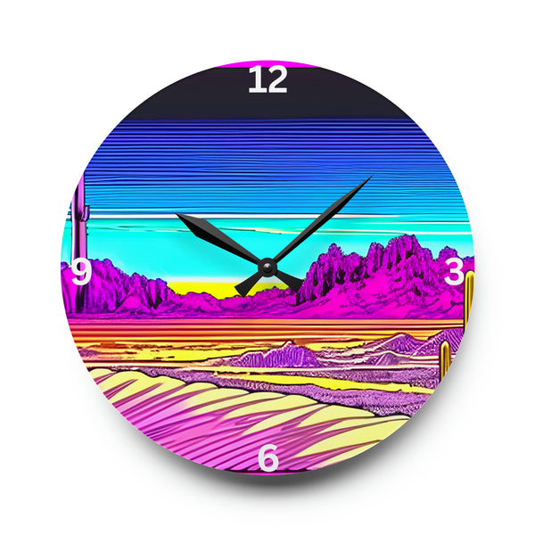 Wall Clock Acrylic Retro Desert Pop Art - Square or Circle