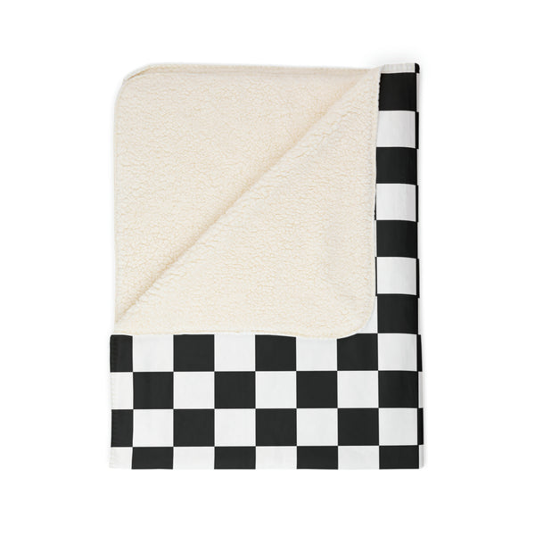 Checkered Blanket Black White Fleece Sherpa Blanket