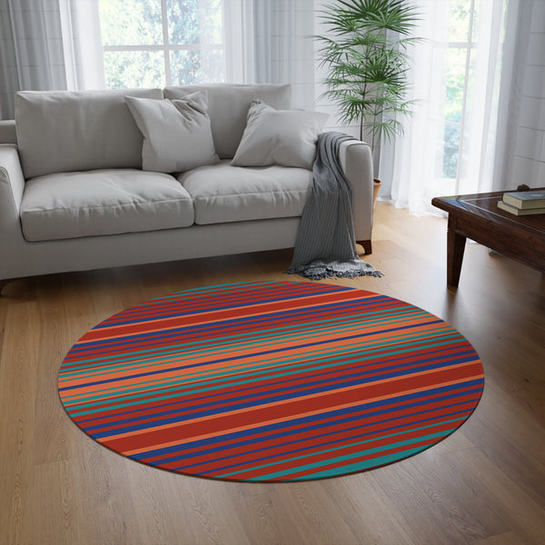 Striped Southwestern Round Rug Lakeshore Ridge, One Size