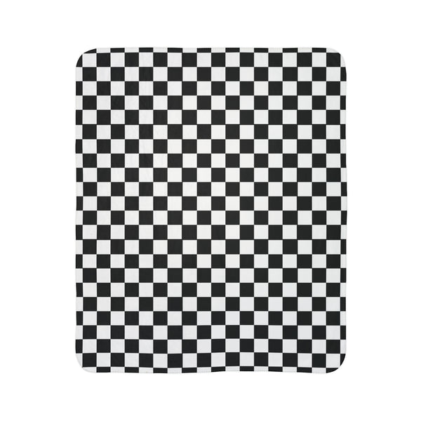 Checkered Blanket Black White Fleece Sherpa Blanket