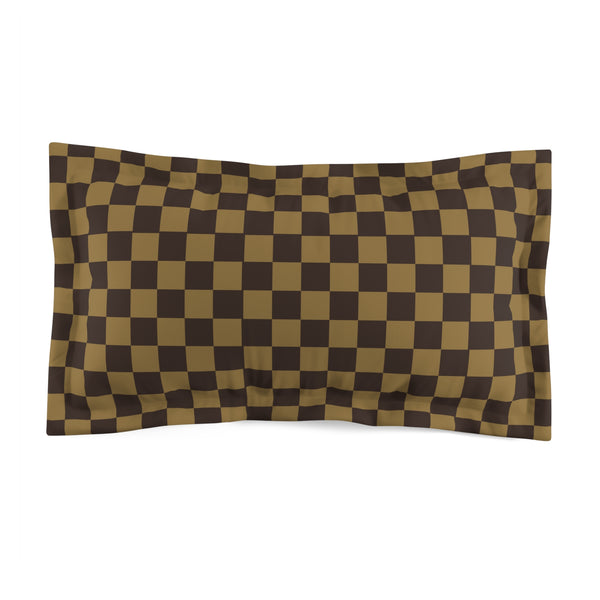 Checkered Brown Beige Pillow Case, Microfiber Pillow Sham