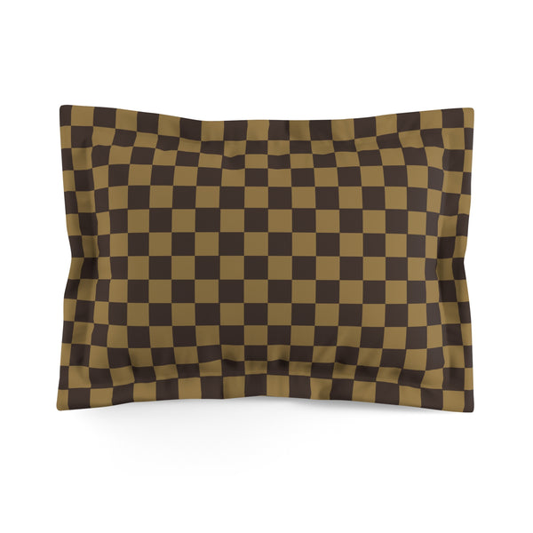 Checkered Brown Beige Pillow Case, Microfiber Pillow Sham