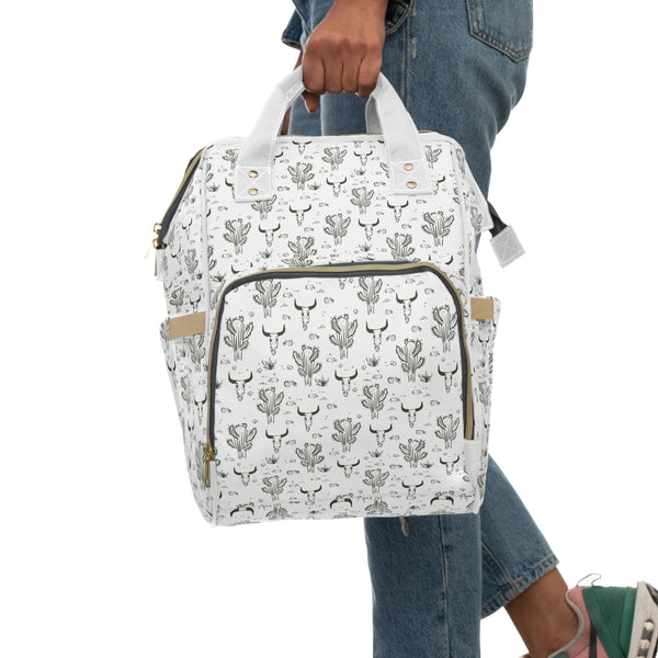 Western Diaper Backpack Bag Cacti Cow Print Multifunctional Baby Bag for Diapers and Accessories