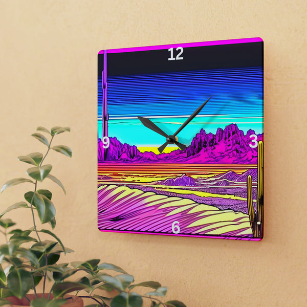 Wall Clock Acrylic Retro Desert Pop Art - Square or Circle
