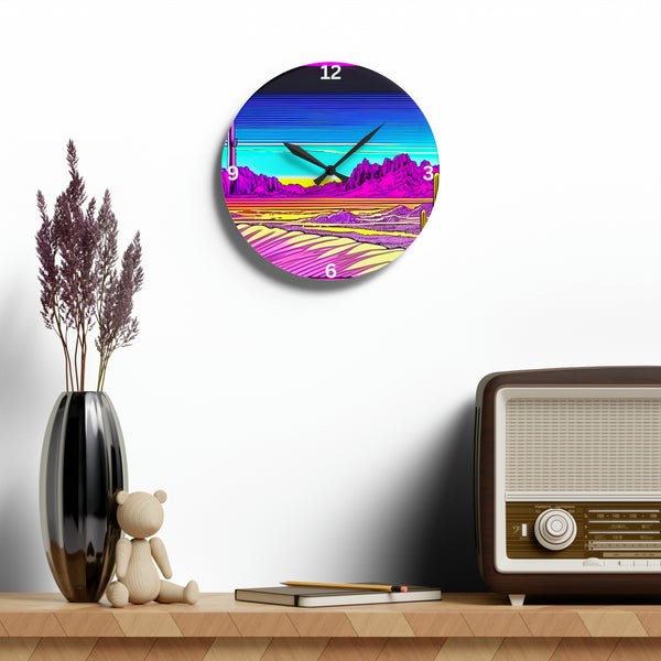 Wall Clock Acrylic Retro Desert Pop Art - Square or Circle