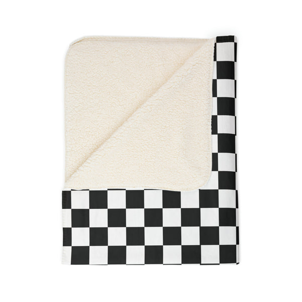 Checkered Blanket Black White Fleece Sherpa Blanket