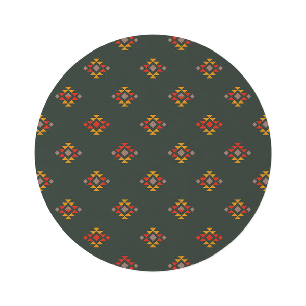 Southwestern Round Rug, Alpine Forest Polyester Chenille Rug