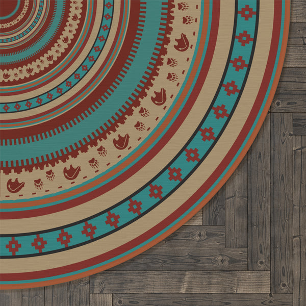 Living Room Round Rug Southwestern Boho Print Polyester Chenille One Size Accent Rug for Office Bedroom Rug