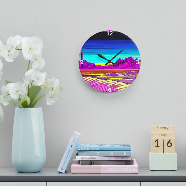 Wall Clock Acrylic Retro Desert Pop Art - Square or Circle