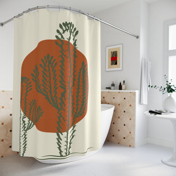 71" x 74" Cacti Saguaro Shower Curtain: Stylish One-Side Print, Durable 100% Polyester, Water Repellent with Buttonholes, Bathroom Decor