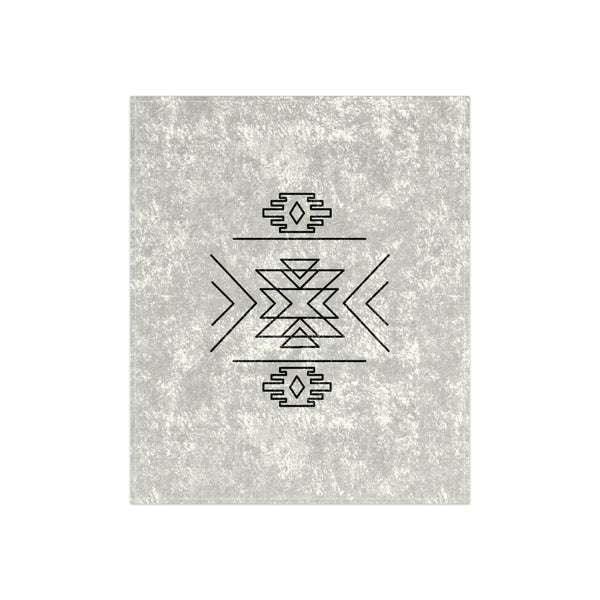 Crushed Velvet Blanket Aztec Motif Print, Boho Throw for Bedroom Living Room