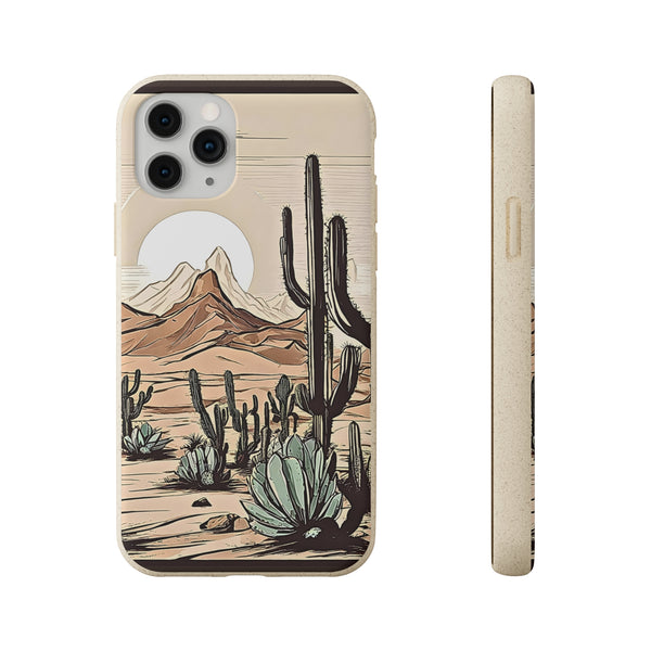 Phone Case, Rustic Desert Scene iPhone Samsung Biodegradable Cover - Eco-Friendly Sustainable Cactus Print, Arizona Joshua Tree Gift