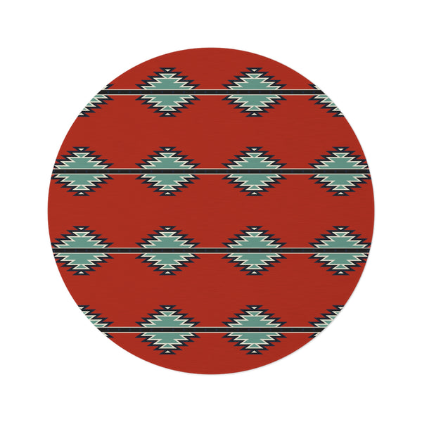 Southwestern Round Rug, Reds River Print One Size, Polyester Chenille