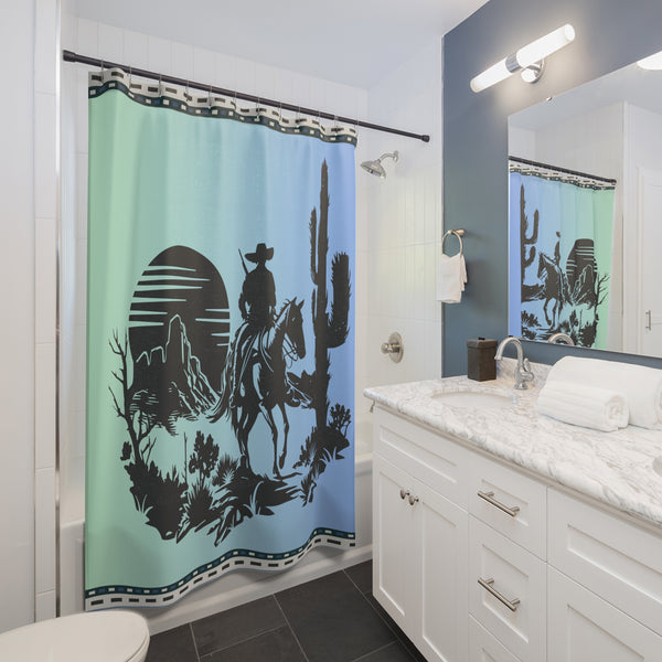 Western Shower Curtain Blue Retro, Waterproof Polyester 71 x 74"
