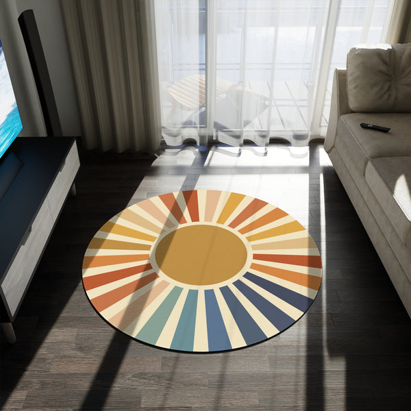 Living Room Round Rug Vibrant Pastel Sunburst, Polyester Chenille One Size