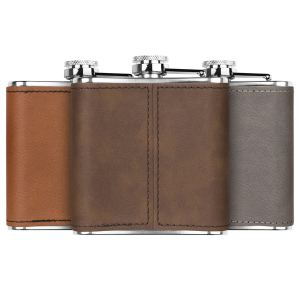 Cactus Desert Stainless Steel Flask with Leather Bound Accent