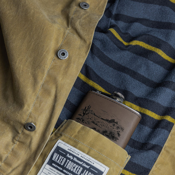 Cactus Desert Stainless Steel Flask with Leather Bound Accent