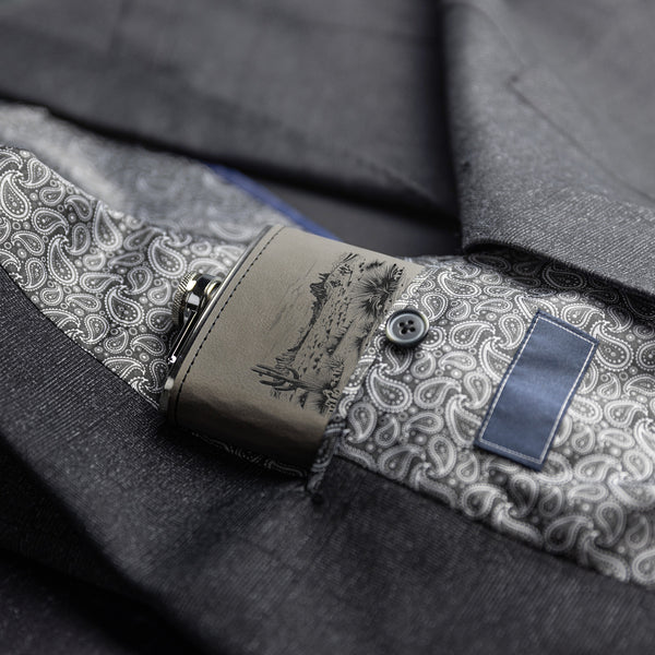 Cactus Desert Stainless Steel Flask with Leather Bound Accent