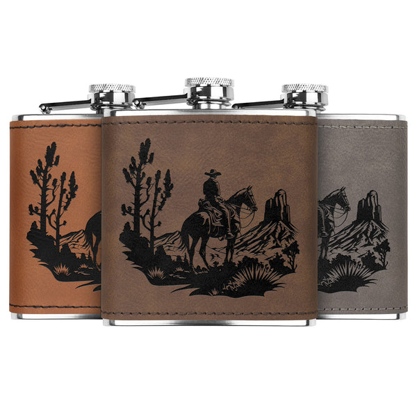 Cowboy Desert Leather Flask Gift Metal Flask