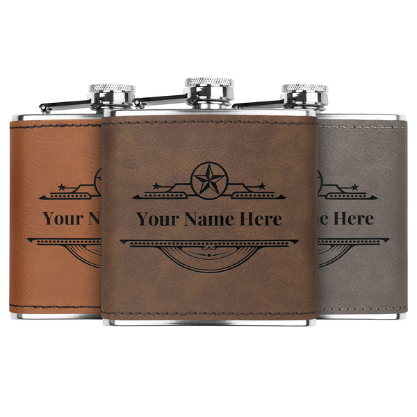 Customized Flask with Name Western Style Steel Leather Flask