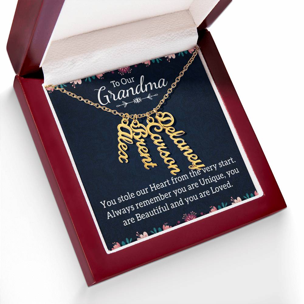 Gifts for Grandma from Grandkids Vertical Name Necklace Personalized