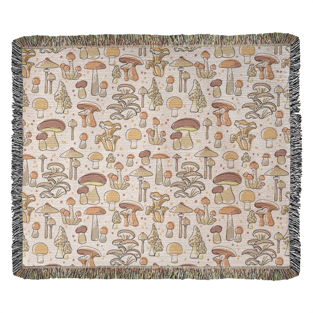 Mushroom Blanket with Fringe, Heirloom Woven Mushroom Blanket 100% Cotton 50" x 60"