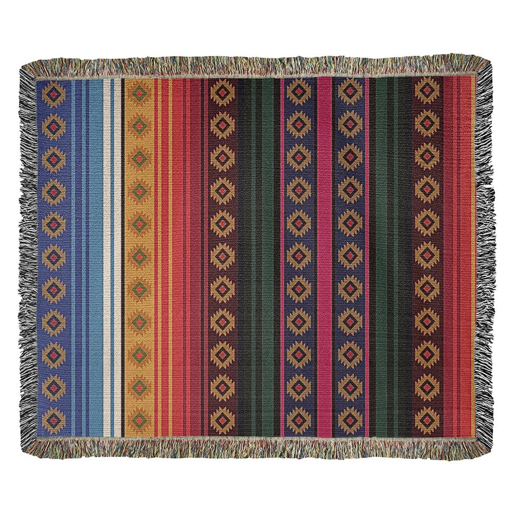 Mexican Rug Southwestern Heirloom Woven Blanket, 100% Cotton