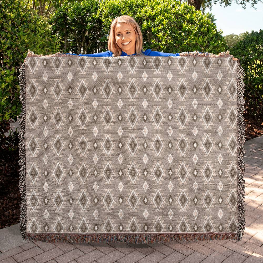 Southwestern Cotton Woven Blanket, Heirloom Blanket with Fringe