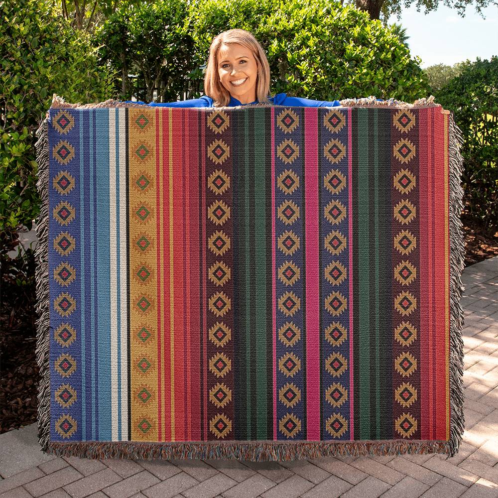 Mexican Rug Southwestern Heirloom Woven Blanket, 100% Cotton