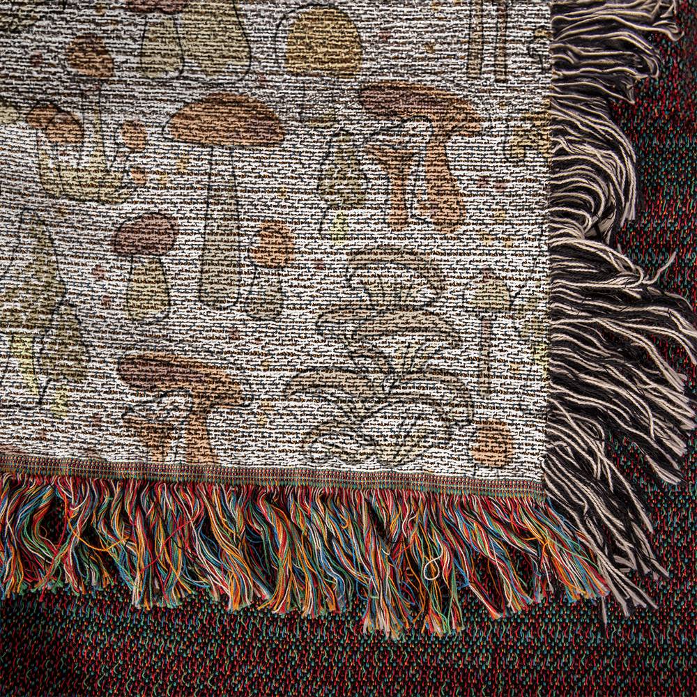Mushroom Blanket with Fringe, Heirloom Woven Mushroom Blanket 100% Cotton 50" x 60"