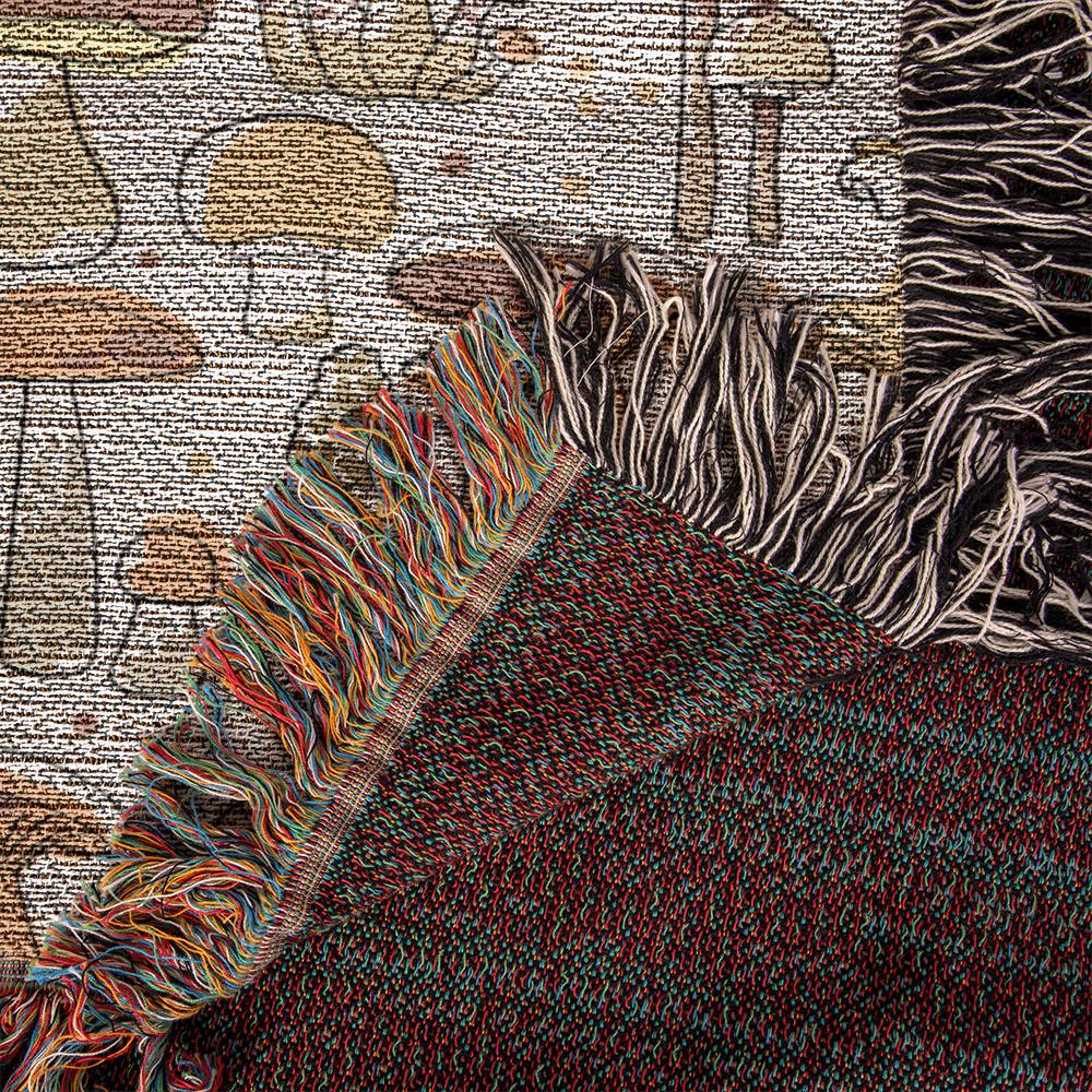 Mushroom Blanket with Fringe, Heirloom Woven Mushroom Blanket 100% Cotton 50" x 60"