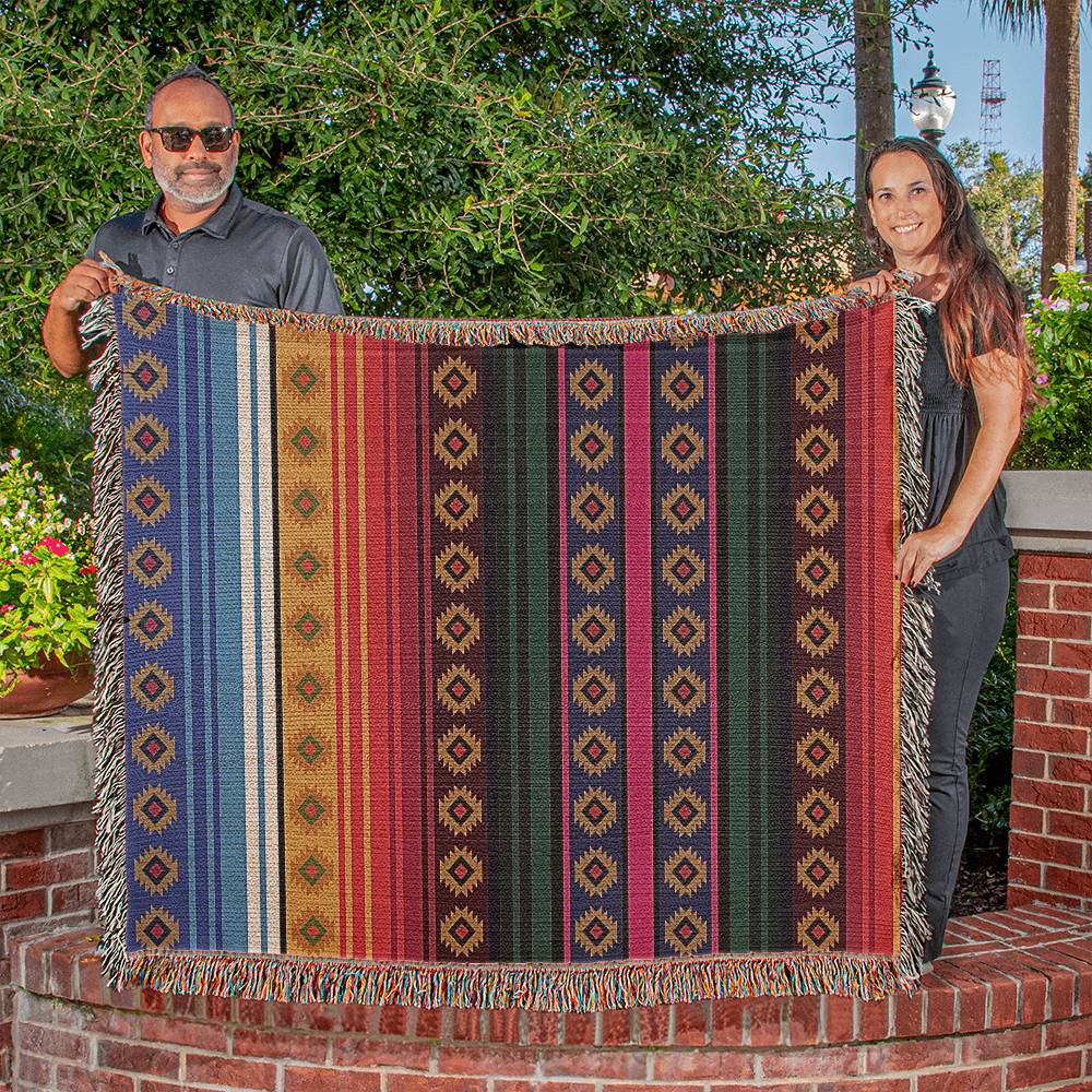 Mexican Rug Southwestern Heirloom Woven Blanket, 100% Cotton