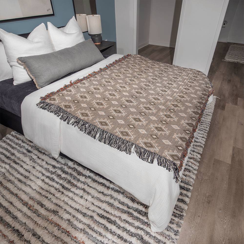 Southwestern Cotton Woven Blanket, Heirloom Blanket with Fringe