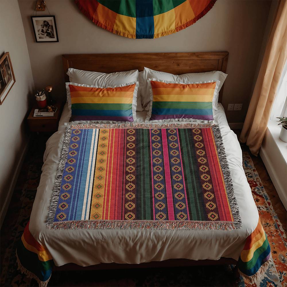 Mexican Rug Southwestern Heirloom Woven Blanket, 100% Cotton