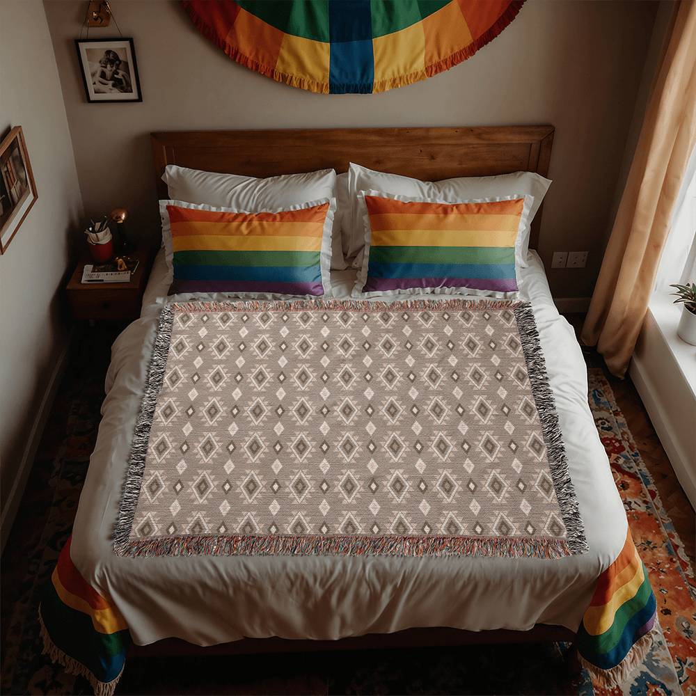 Southwestern Cotton Woven Blanket, Heirloom Blanket with Fringe