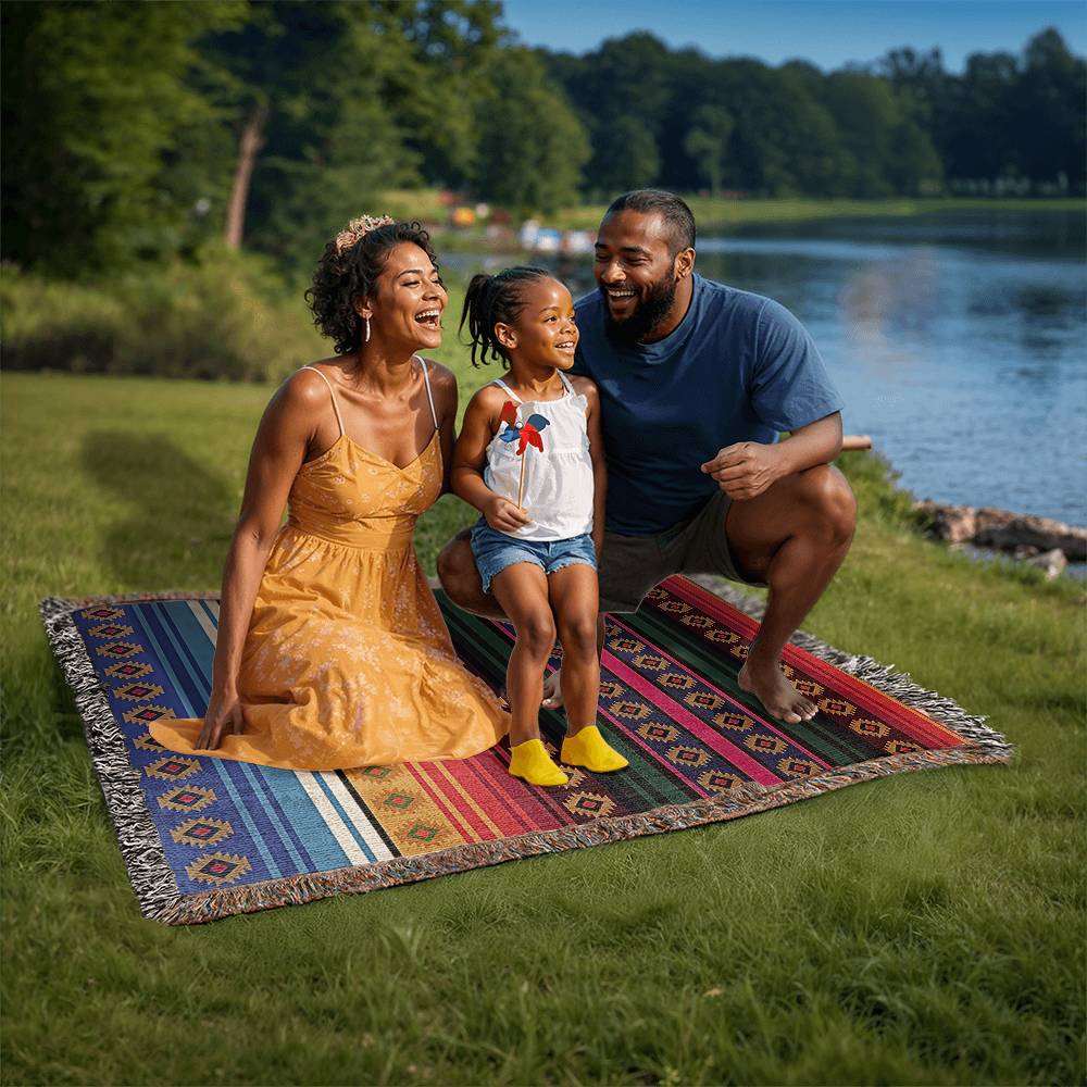 Mexican Rug Southwestern Heirloom Woven Blanket, 100% Cotton