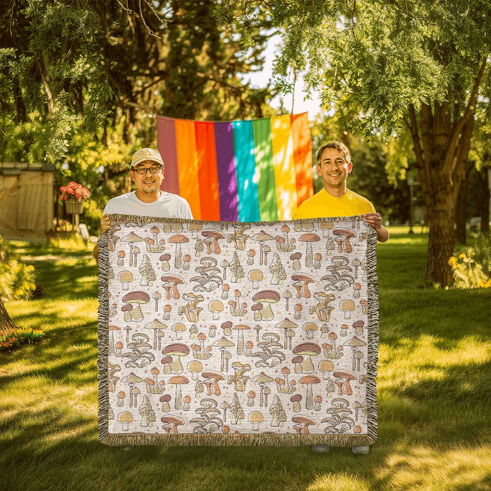 Mushroom Blanket with Fringe, Heirloom Woven Mushroom Blanket 100% Cotton 50" x 60"