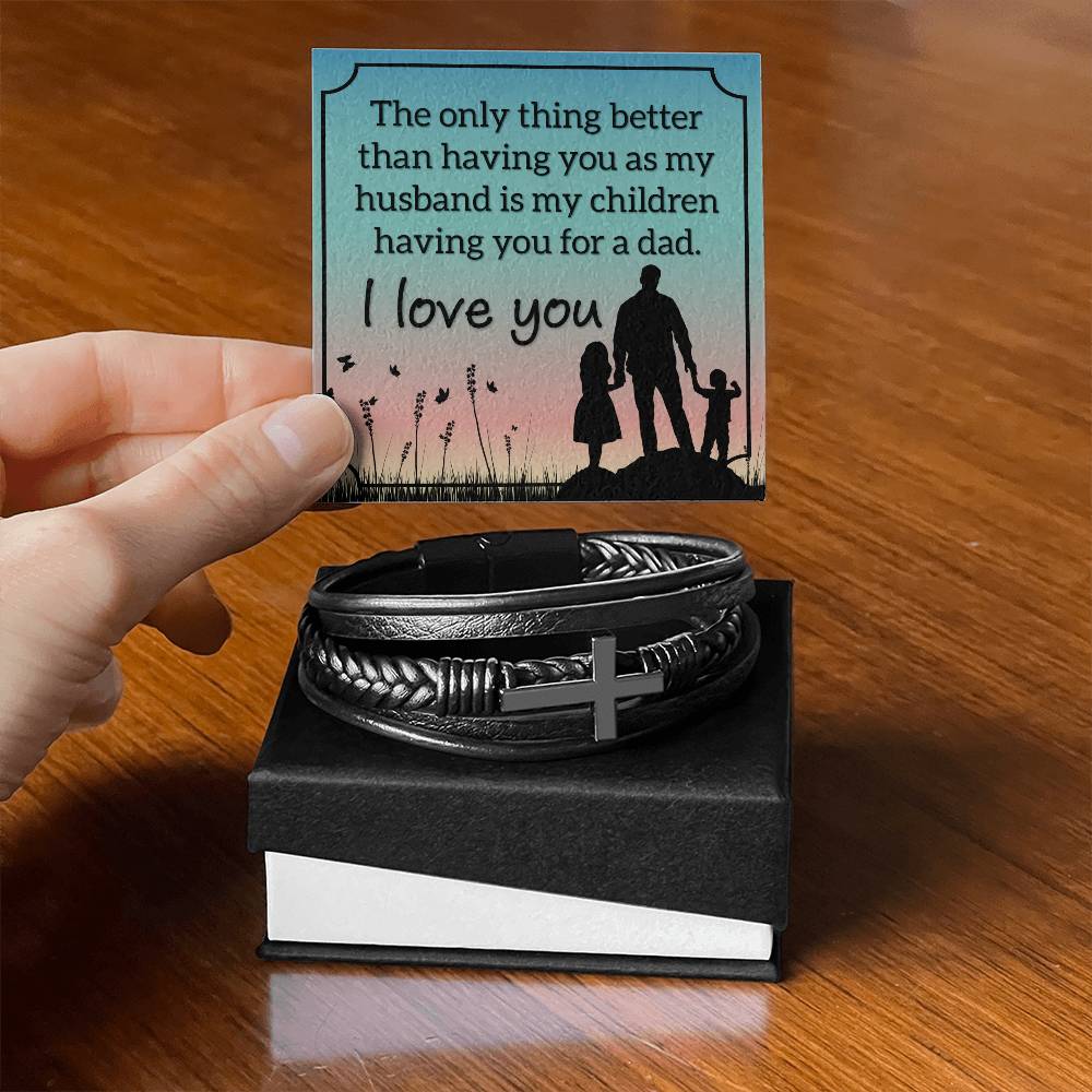 Gifts for Husband Leather Cross Bracelet, Husband Gifts from Wife