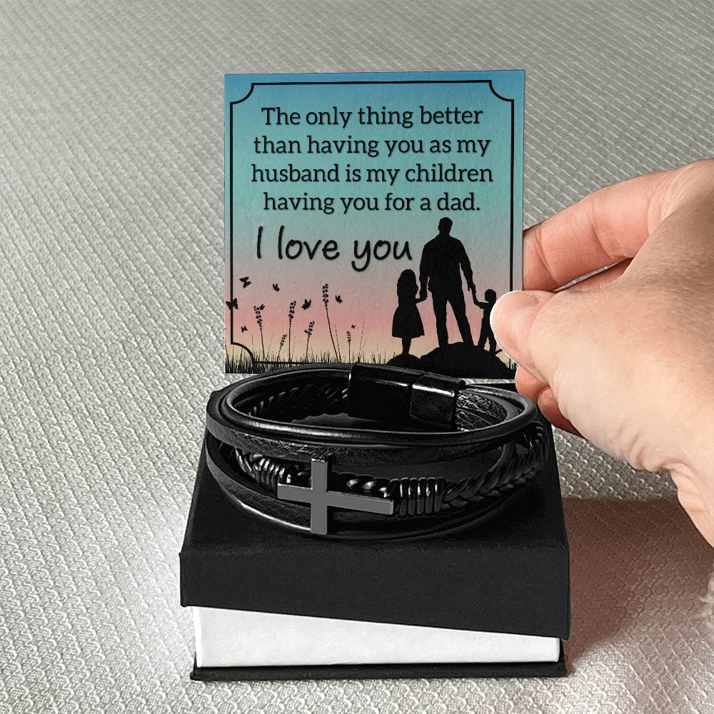 Gifts for Husband Leather Cross Bracelet, Husband Gifts from Wife