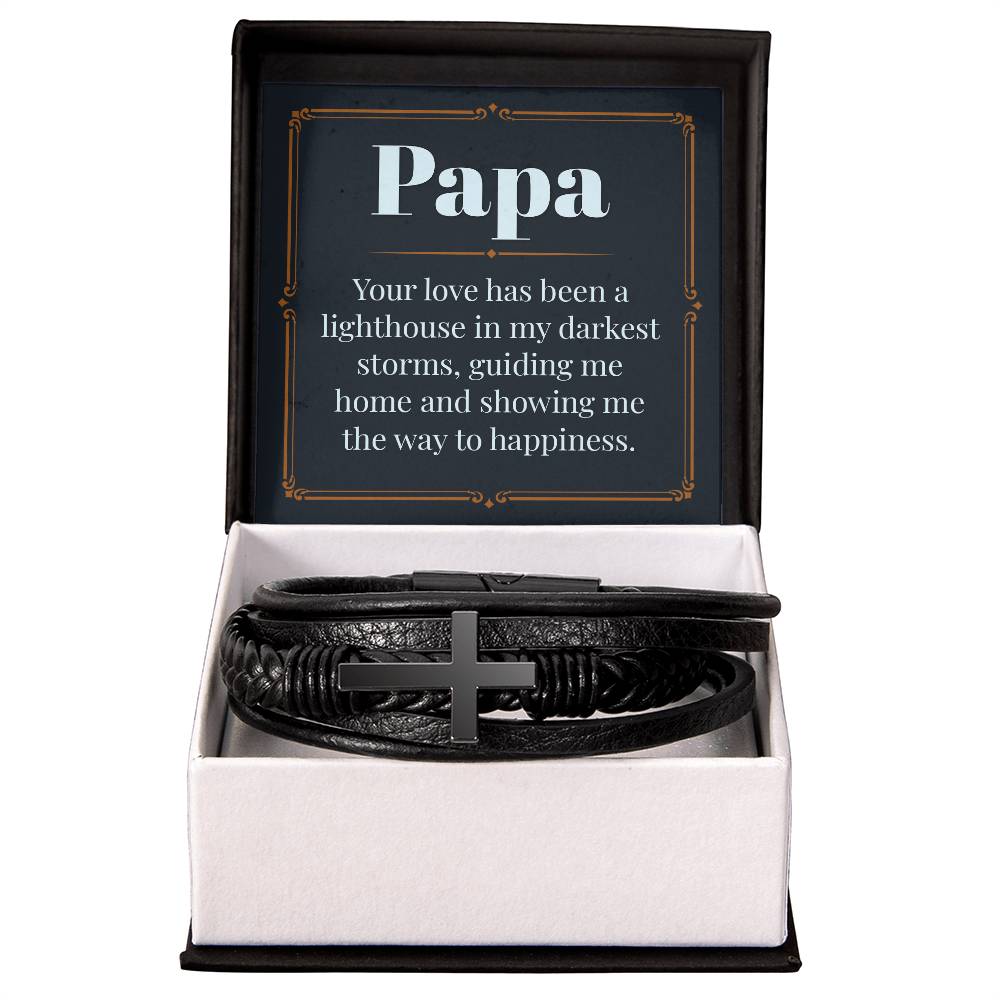 Gifts for Papa Cross Pendent Leather Bracelet, Gifts for Dad Gifts for Grandpa