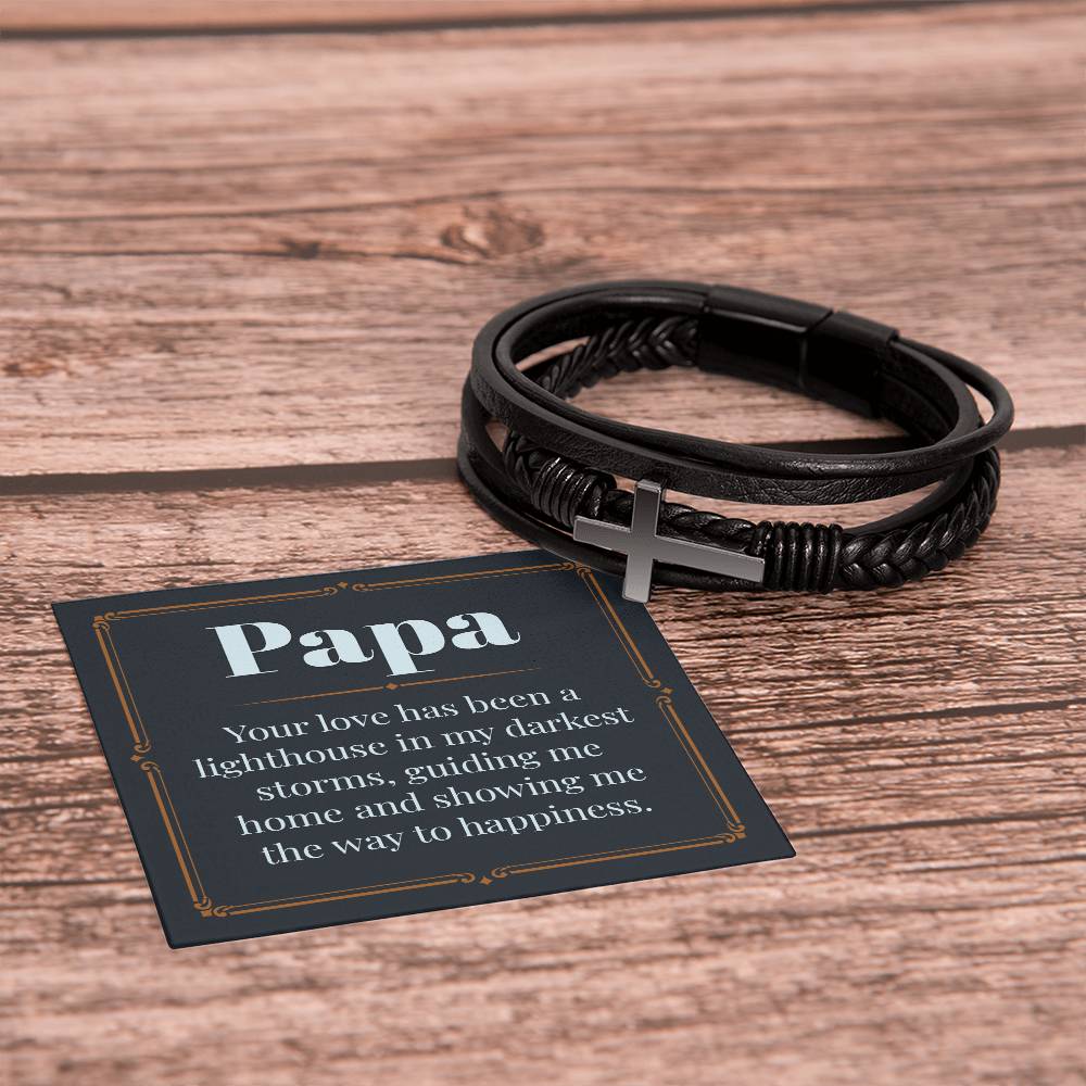 Gifts for Papa Cross Pendent Leather Bracelet, Gifts for Dad Gifts for Grandpa