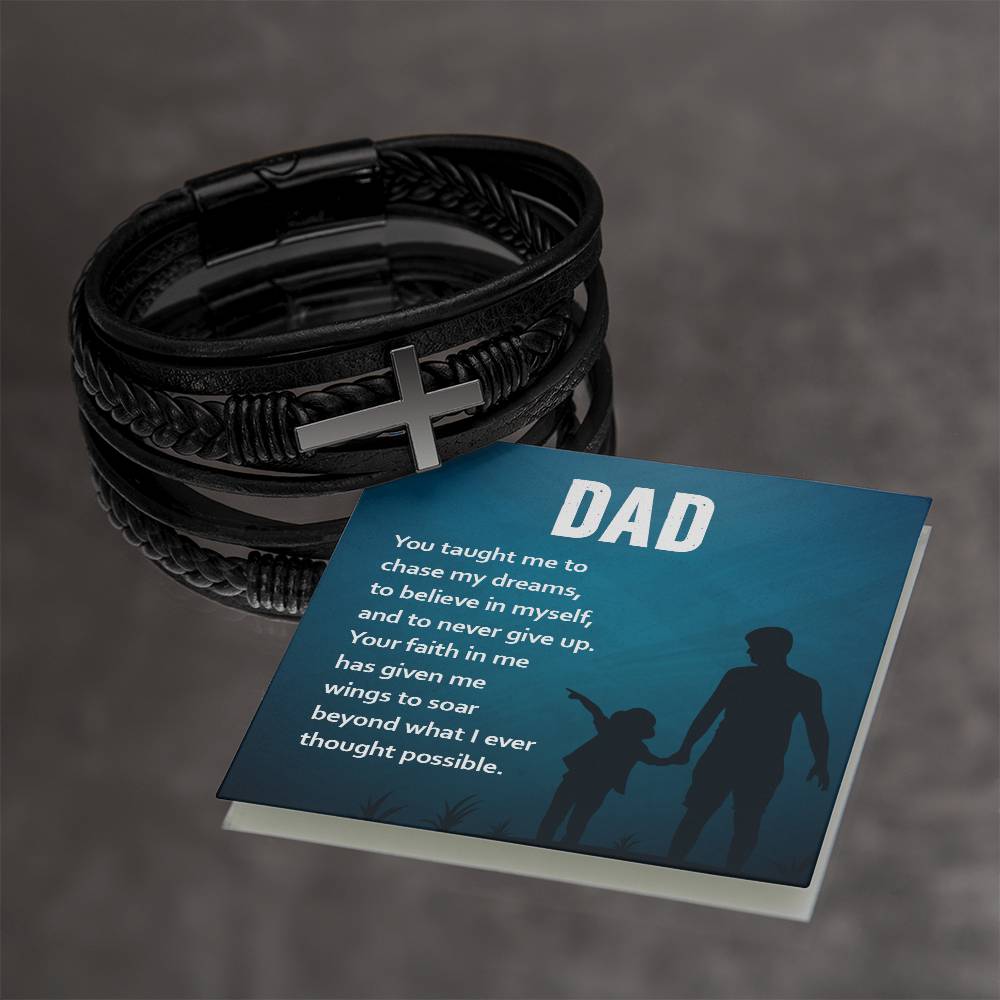 Gift for Dad Leather Cross Bracelet, Dad Birthday Christmas Gift