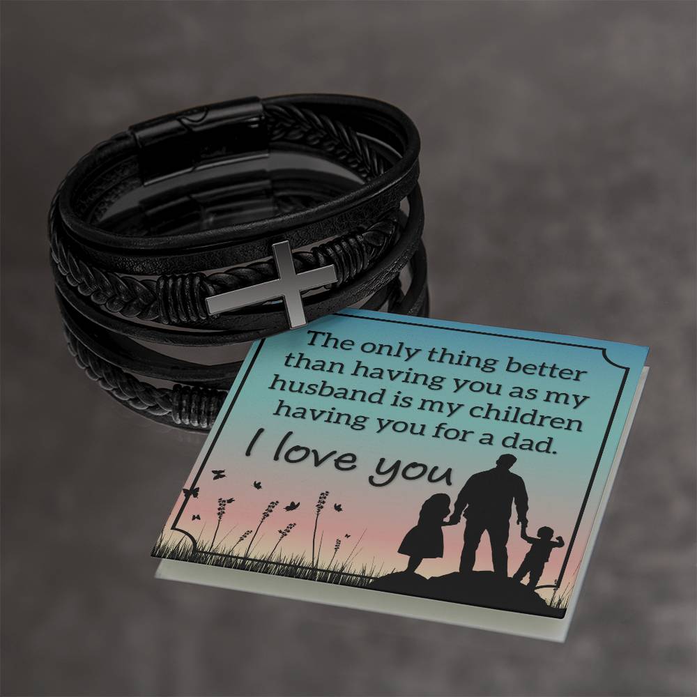 Gifts for Husband Leather Cross Bracelet, Husband Gifts from Wife