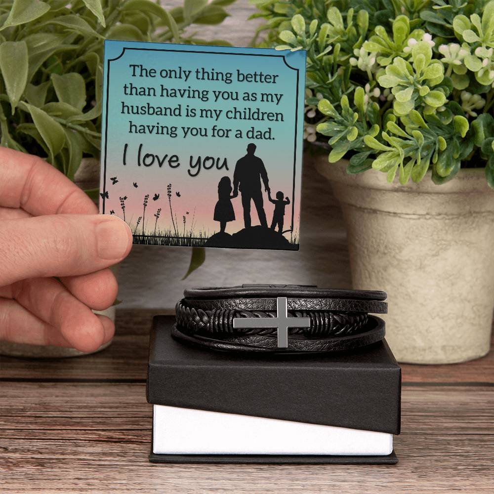 Gifts for Husband Leather Cross Bracelet, Husband Gifts from Wife