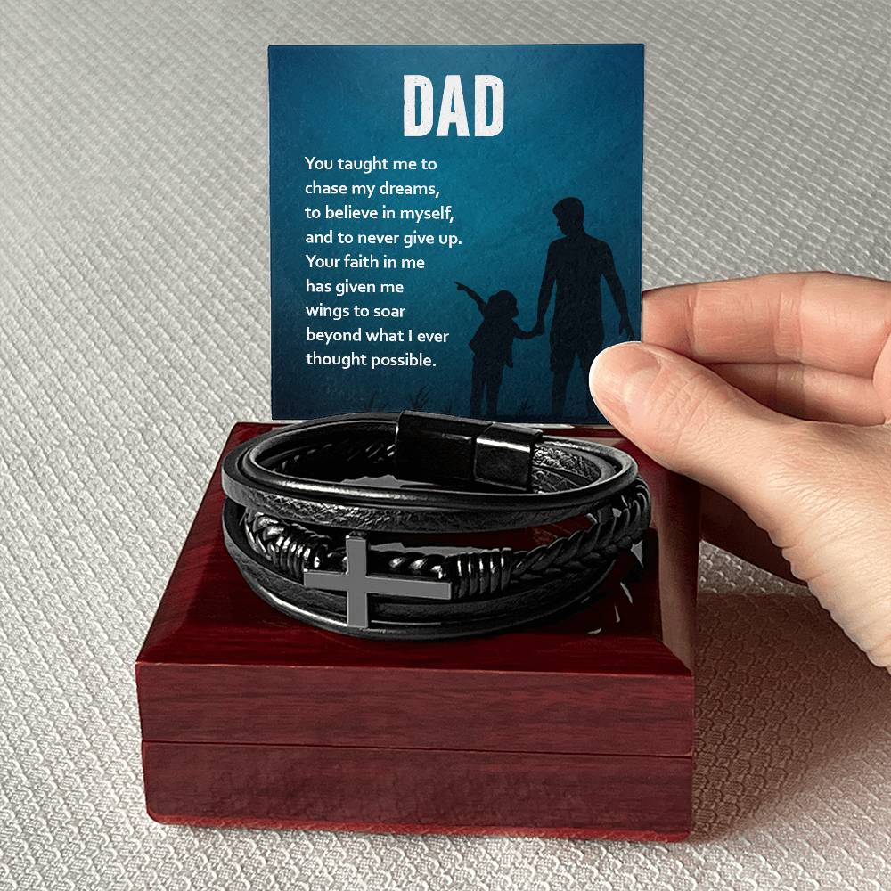 Gift for Dad Leather Cross Bracelet, Dad Birthday Christmas Gift