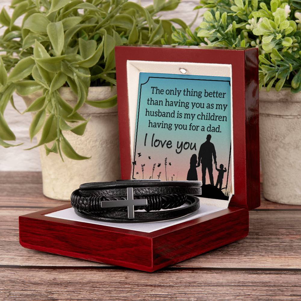 Gifts for Husband Leather Cross Bracelet, Husband Gifts from Wife