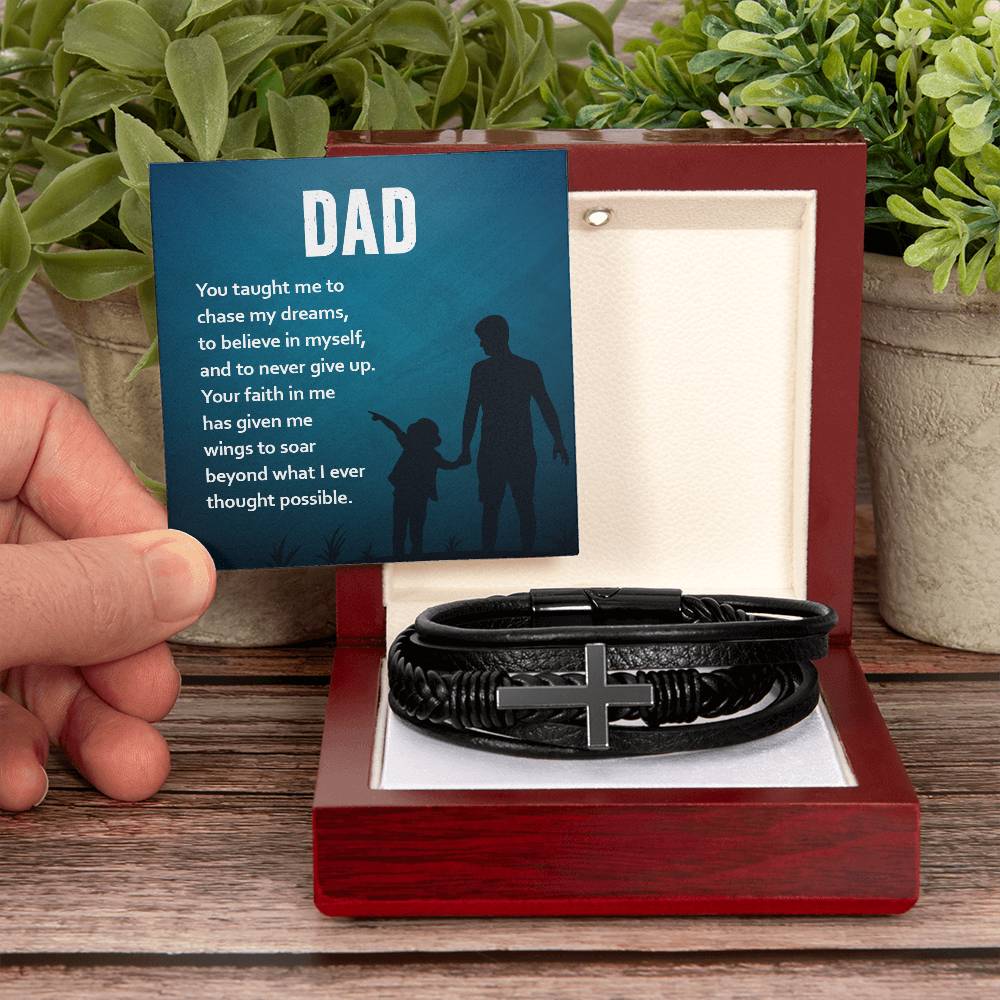 Gift for Dad Leather Cross Bracelet, Dad Birthday Christmas Gift