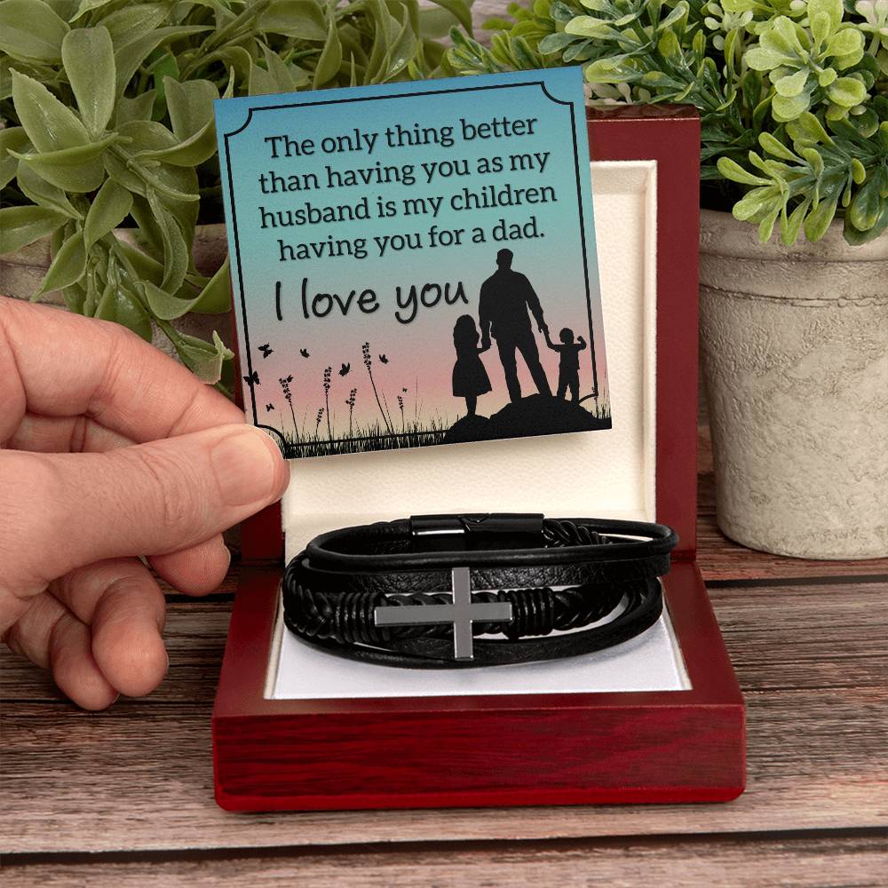 Gifts for Husband Leather Cross Bracelet, Husband Gifts from Wife