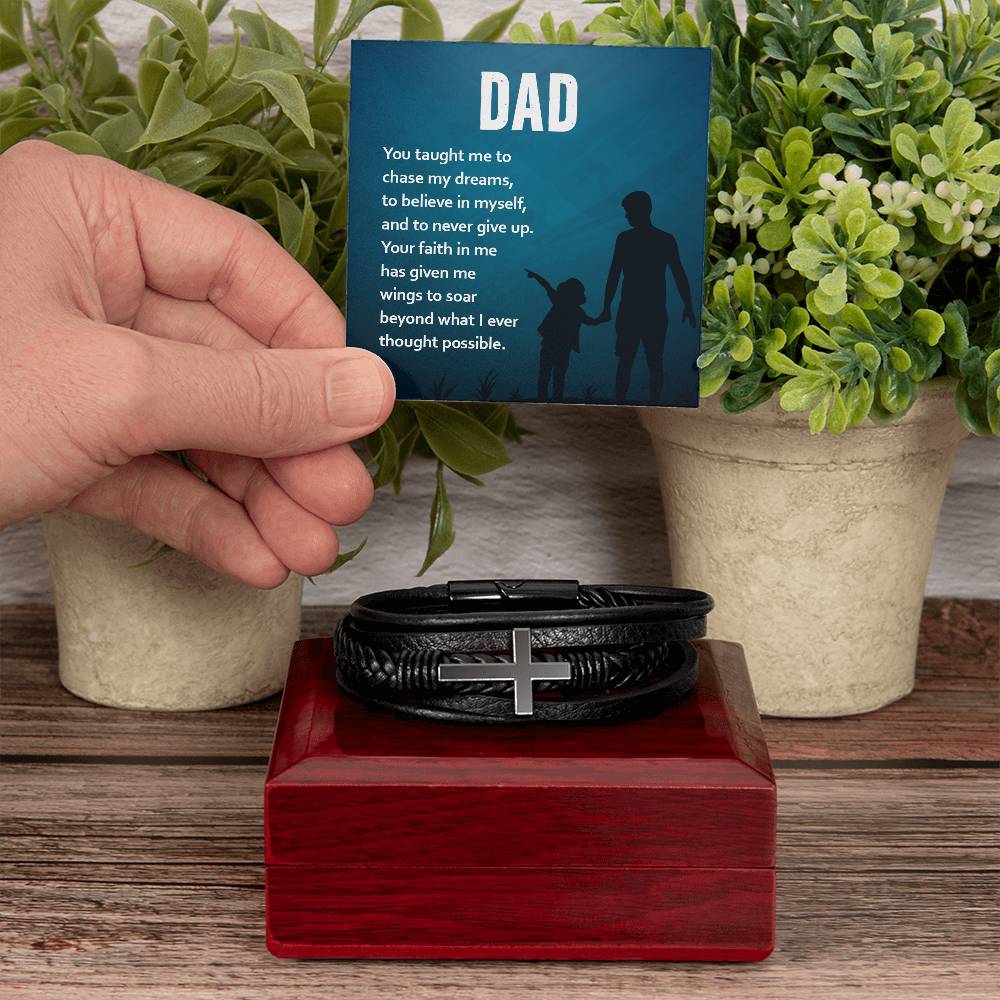 Gift for Dad Leather Cross Bracelet, Dad Birthday Christmas Gift