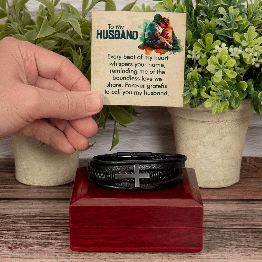 Gift to Husband from Wife Leather Cross Bracelet Gift
